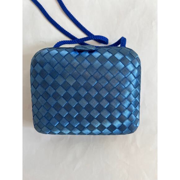 REGALE SMALL BLUE SATIN INTRECCIATO CLUTCH CROSSBODY PURSE WITH CORD STRAP - Picture 4 of 13